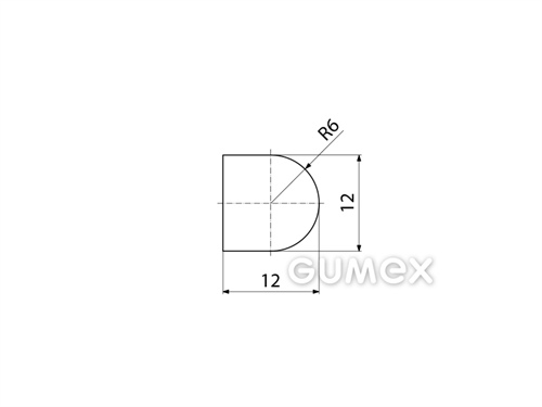 Silikónový profil tvaru "D", 12x12/R6mm, 60°ShA, -60°C/+180°C, transparentný